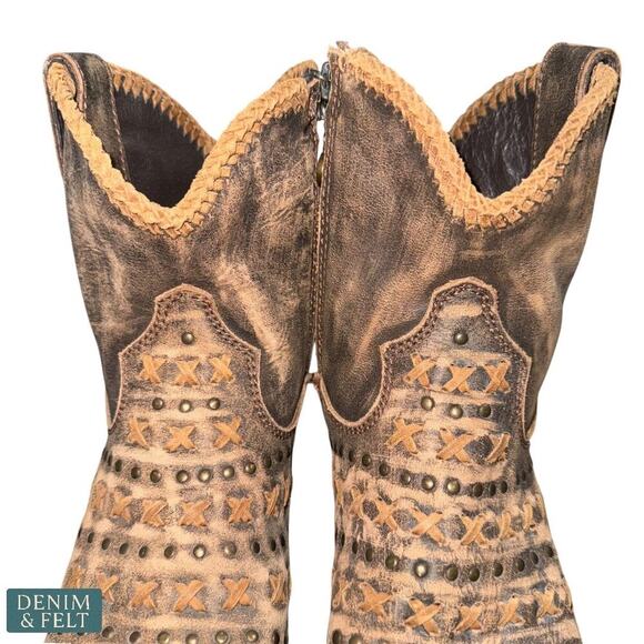 Liberty Black Vintage Canela Studded Leather Boots Brown Distressed Booties - Picture 5 of 16